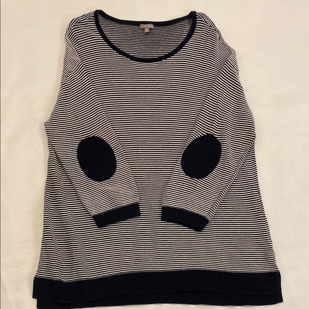 Talbots Striped Black and White Sweater with Elbow Patches XL